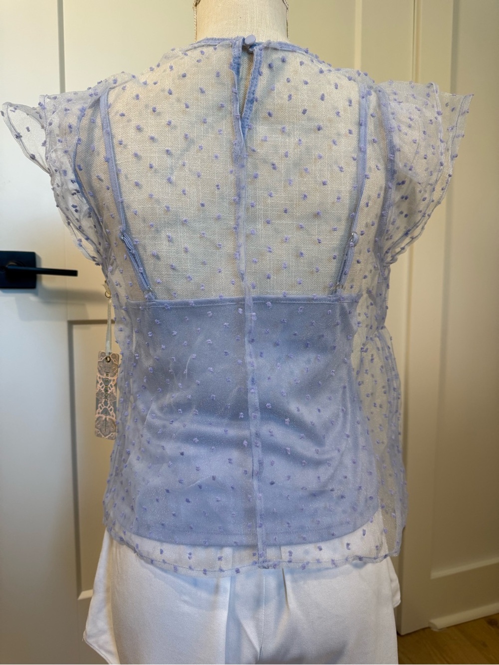 NWT IRIS Lavender Swiss Dot Sheer Mesh Flutter Sleeve Top – Size Small - Picture 2 of 10